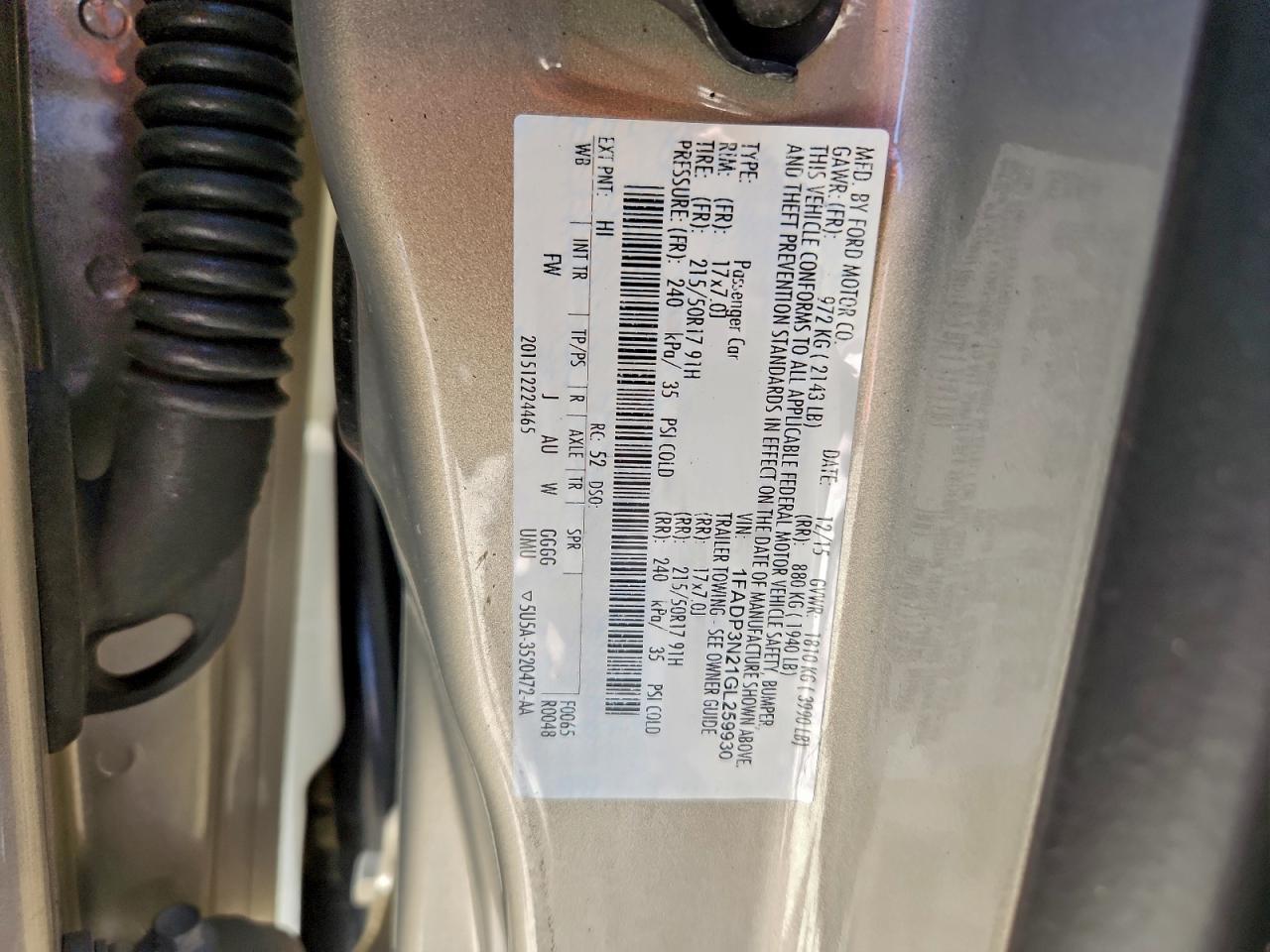 2016 Ford Focus Titanium VIN: 1FADP3N21GL259930 Lot: 94729485