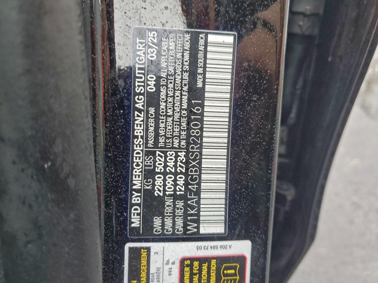 2025 Mercedes-Benz C 300 VIN: W1KAF4GBXSR280161 Lot: 94176385