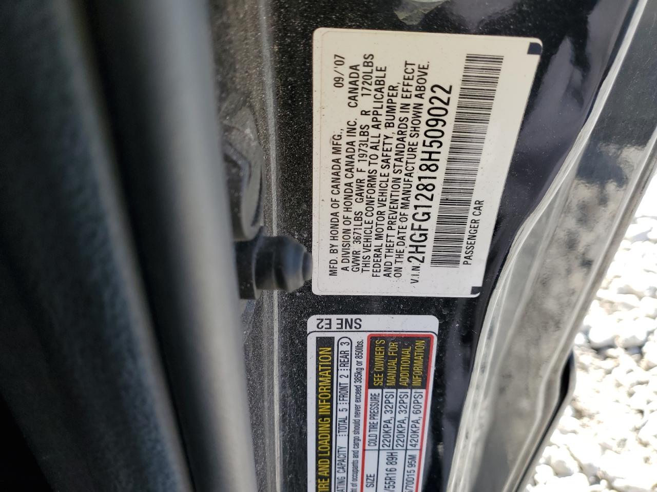 2008 Honda Civic Ex VIN: 2HGFG12818H509022 Lot: 92481805