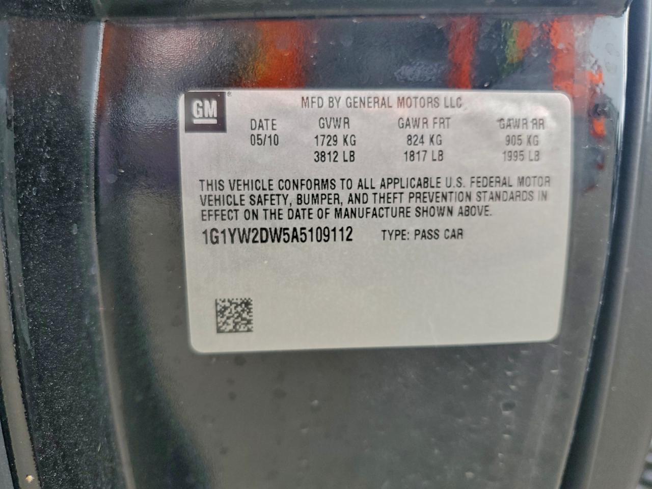 2010 Chevrolet Corvette Grand Sport VIN: 1G1YW2DW5A5109112 Lot: 93769715