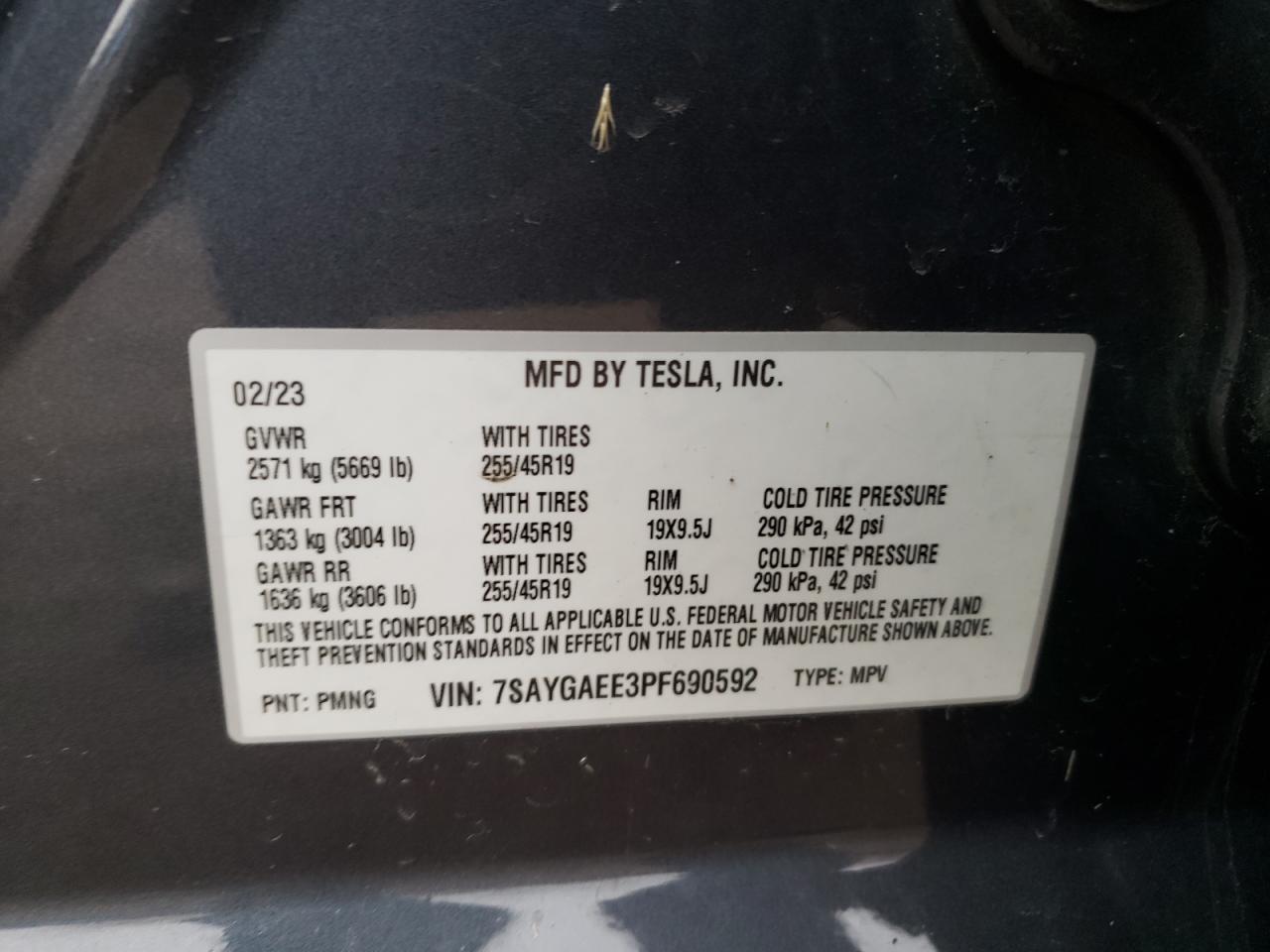 2023 Tesla Model Y VIN: 7SAYGAEE3PF690592 Lot: 92982685