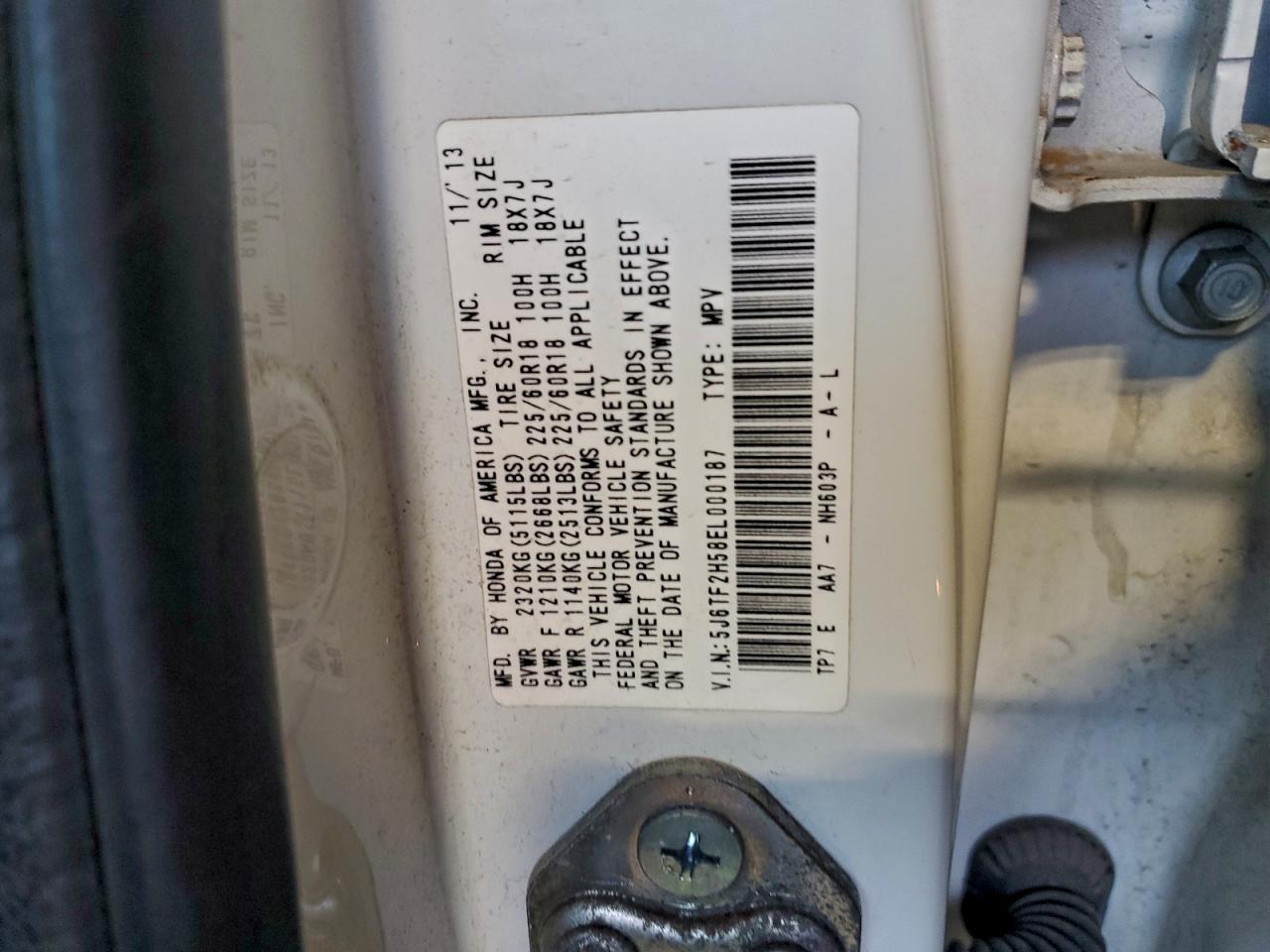 2014 Honda Crosstour Exl VIN: 5J6TF2H58EL000187 Lot: 94220085