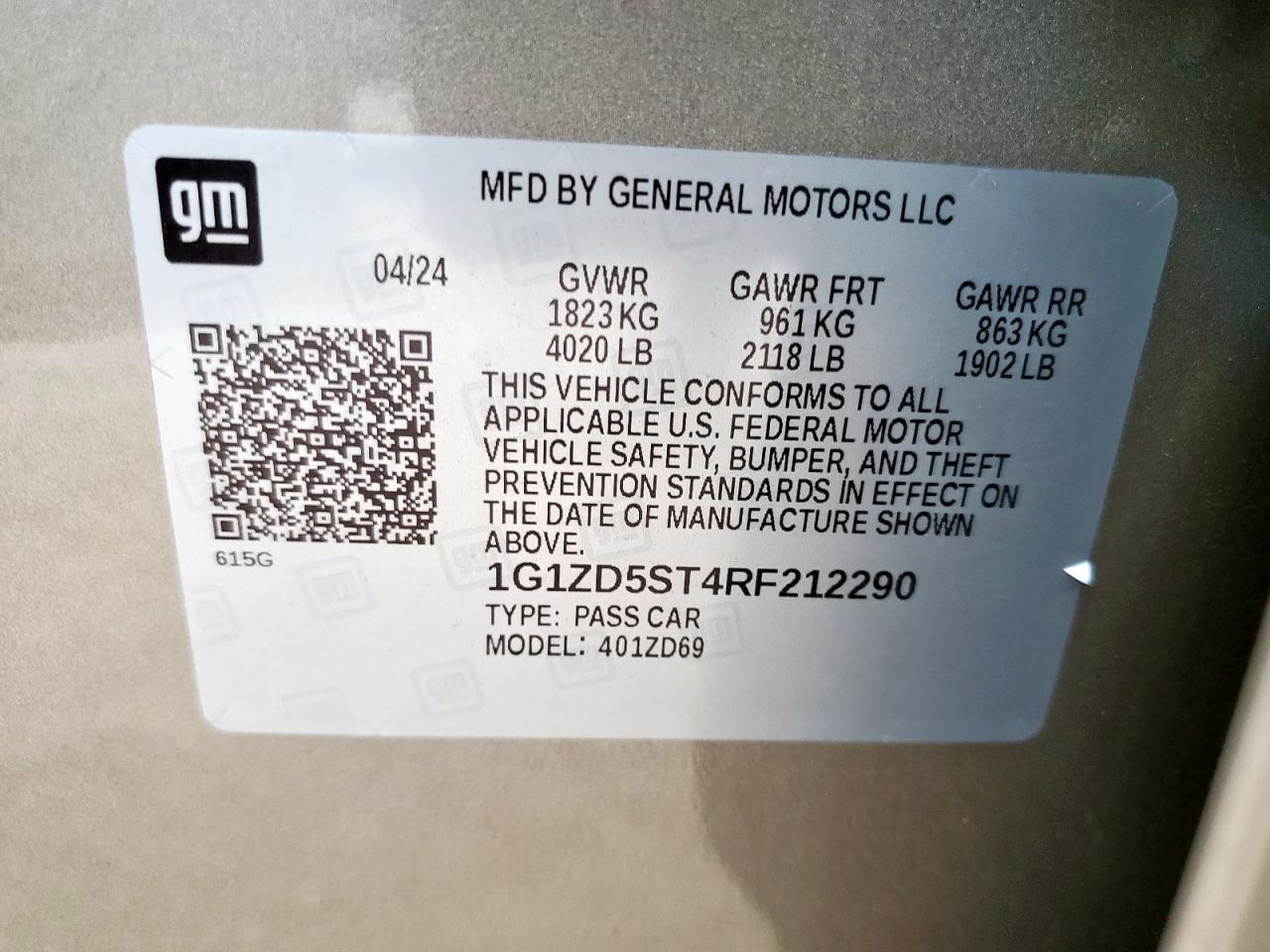 2024 Chevrolet Malibu Lt VIN: 1G1ZD5ST4RF212290 Lot: 92475715