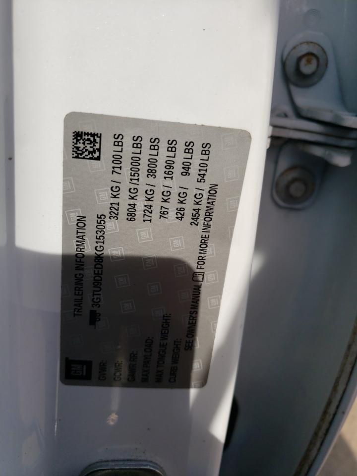 2019 GMC Sierra K1500 Slt VIN: 3GTU9DED8KG153055 Lot: 93192545