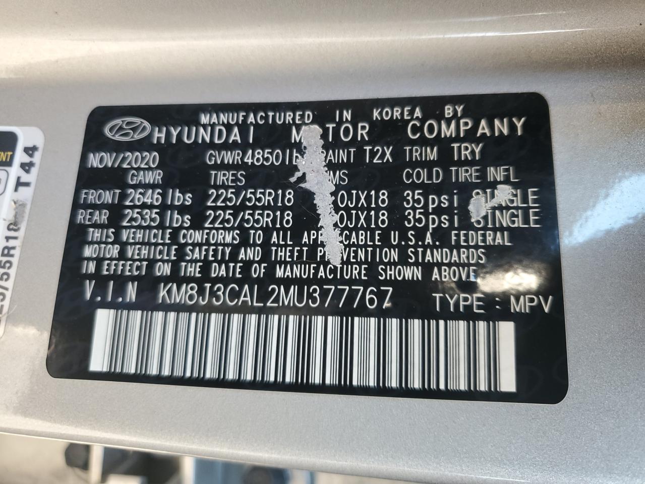 2021 Hyundai Tucson Limited VIN: KM8J3CAL2MU377767 Lot: 93530175