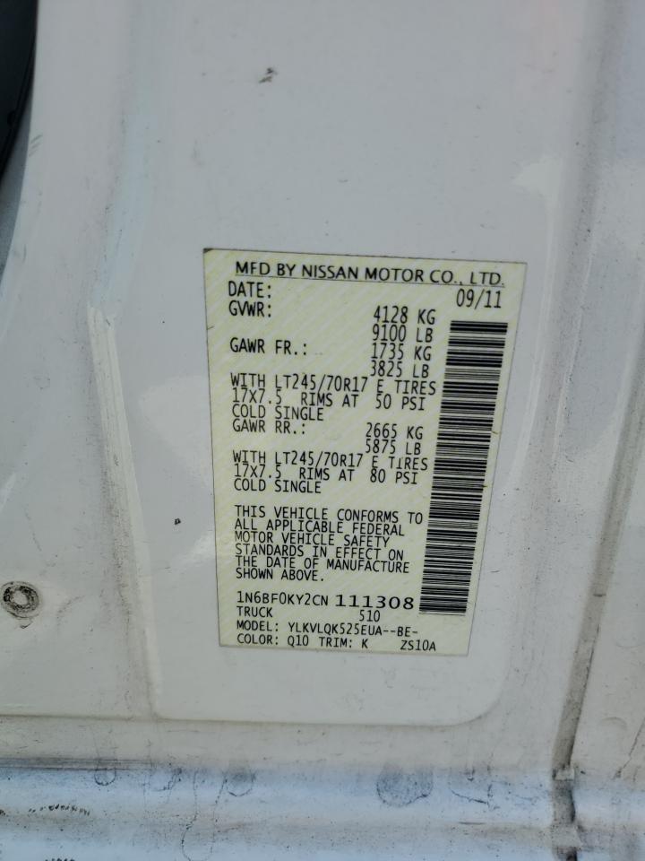 2012 Nissan Nv 1500 Delivery Van VIN: 1N6BF0KY2CN111308 Lot: 91621865