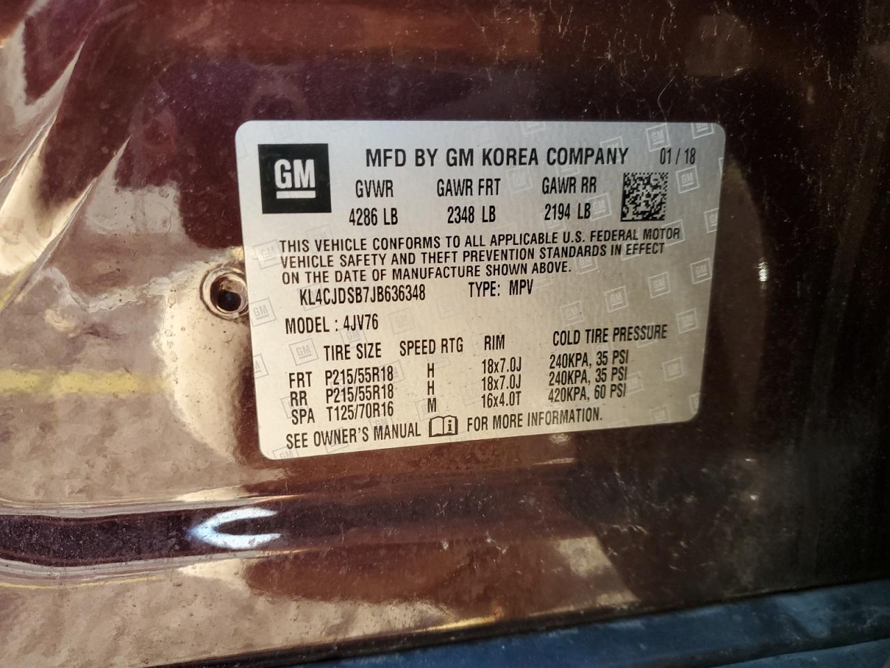 2018 Buick Encore Premium VIN: KL4CJDSB7JB636348 Lot: 92850265