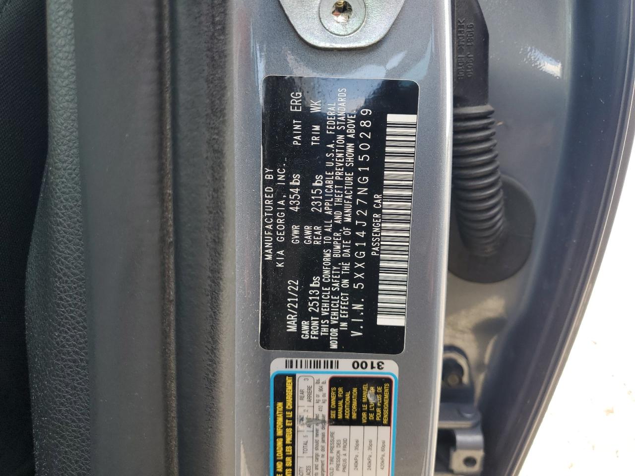 2022 Kia K5 Lxs VIN: 5XXG14J27NG150289 Lot: 91069655