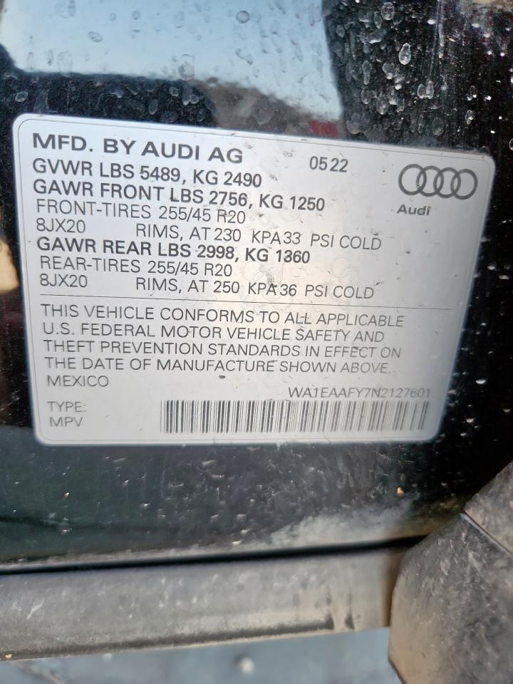 2022 Audi Q5 Premium Plus 45 VIN: WA1EAAFY7N2127601 Lot: 92330385