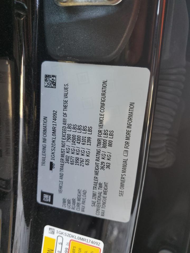 2021 GMC Yukon Denali VIN: 1GKS2DKL0MR174092 Lot: 93278685