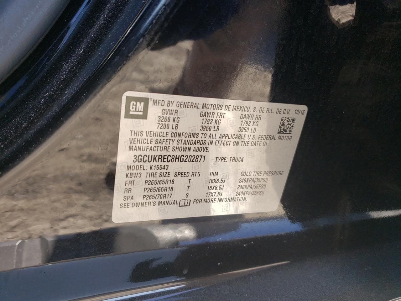 2017 Chevrolet Silverado K1500 Lt VIN: 3GCUKREC8HG202871 Lot: 92307995