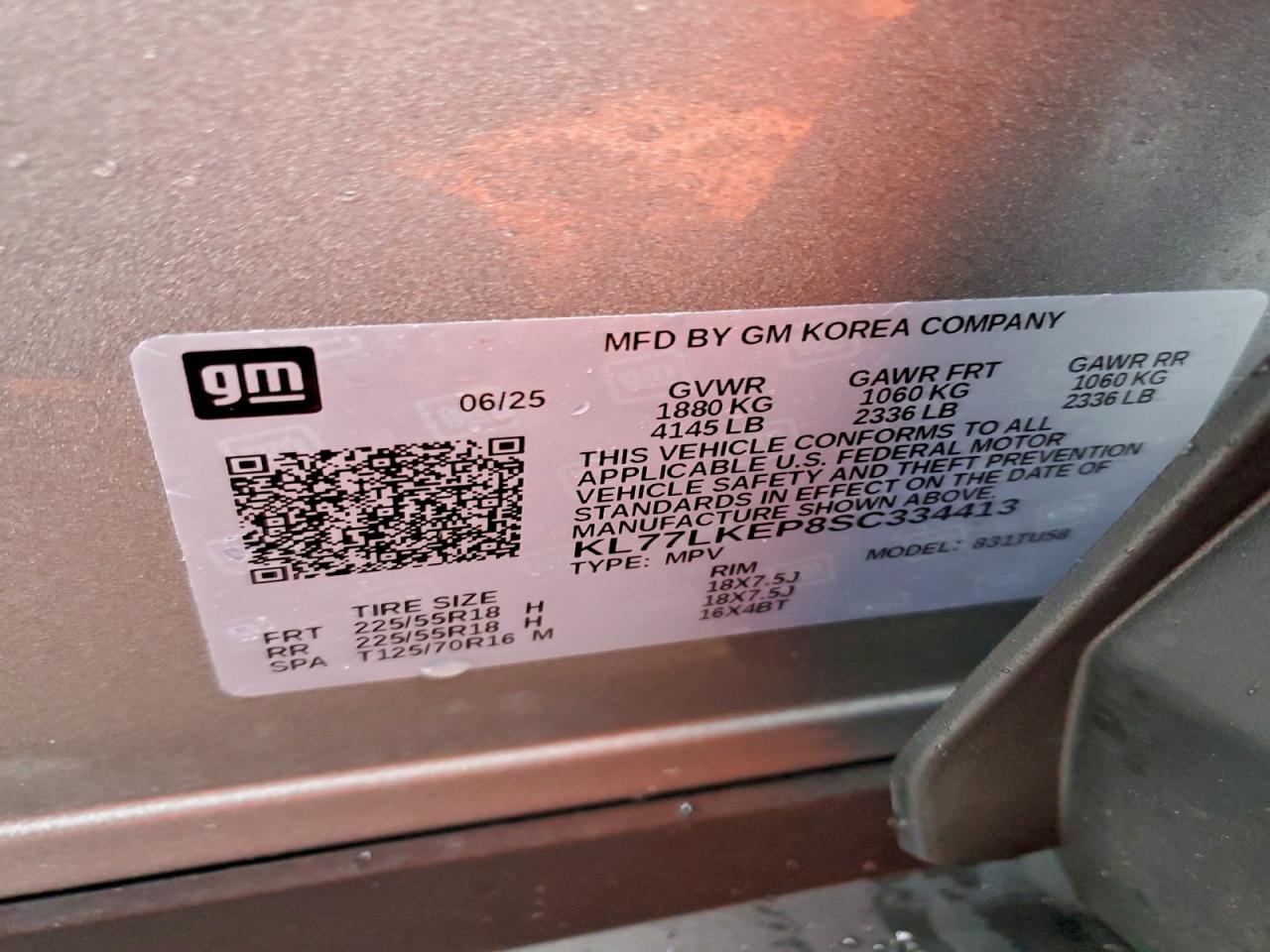 2025 Chevrolet Trax Activ VIN: KL77LKEP8SC334413 Lot: 94031545