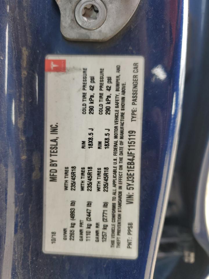 2018 Tesla Model 3 VIN: 5YJ3E1EB4JF115119 Lot: 93356995