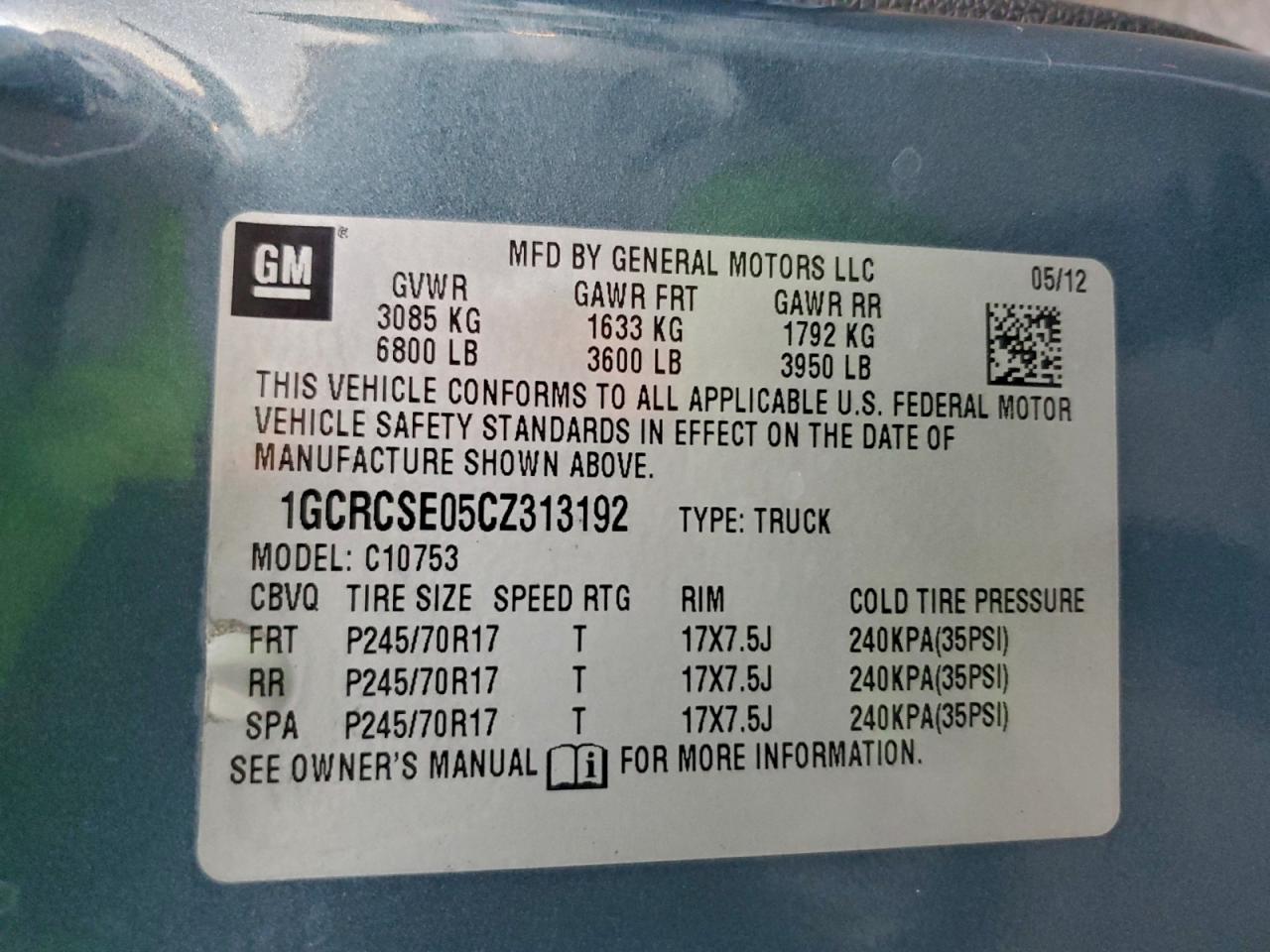 2012 Chevrolet Silverado C1500 Lt VIN: 1GCRCSE05CZ313192 Lot: 94081165
