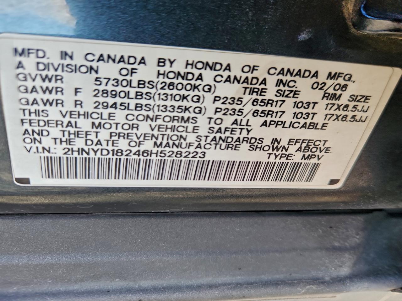 2006 Acura Mdx VIN: 2HNYD18246H528223 Lot: 94189895