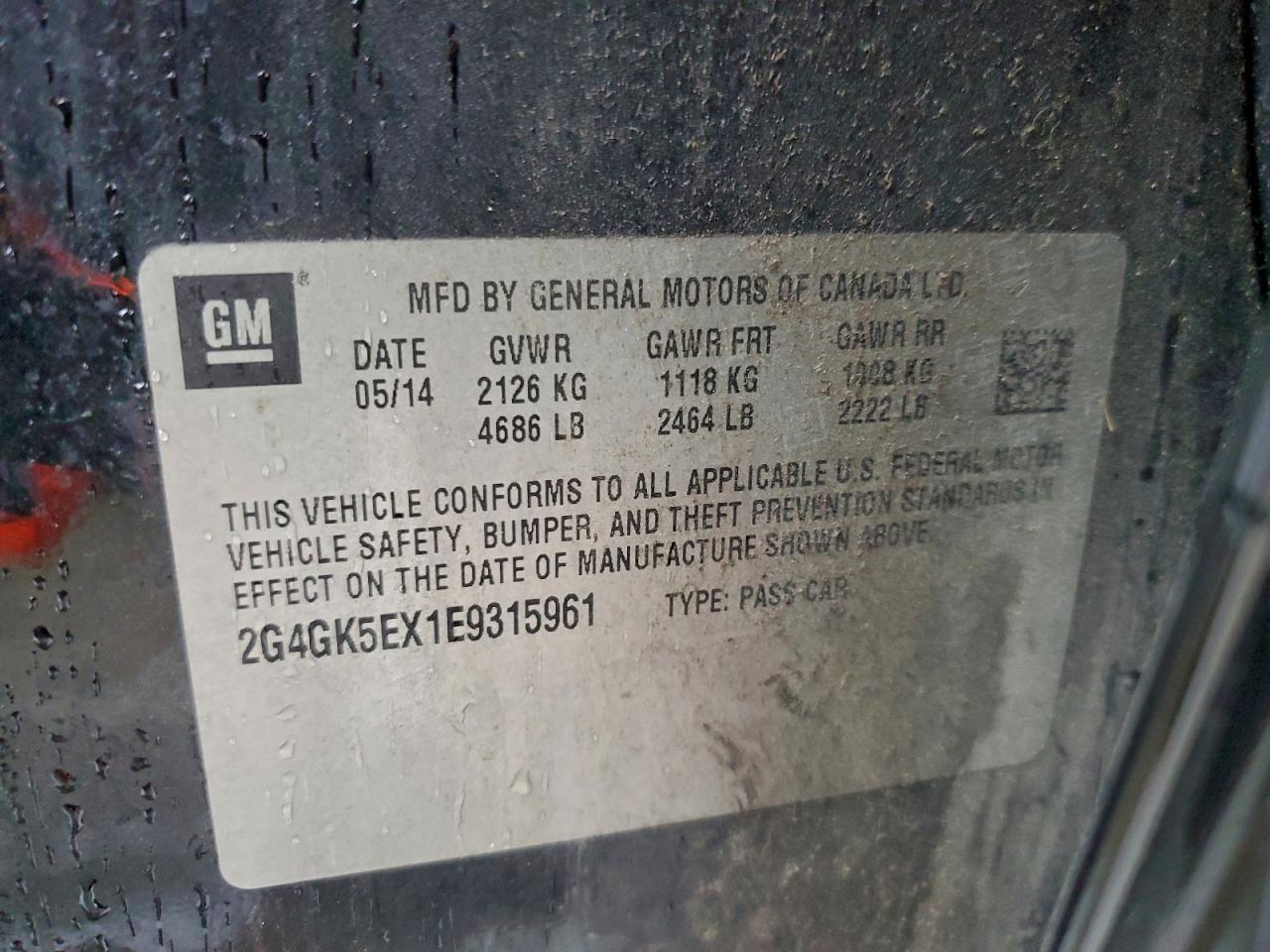 2014 Buick Regal VIN: 2G4GK5EX1E9315961 Lot: 93670815