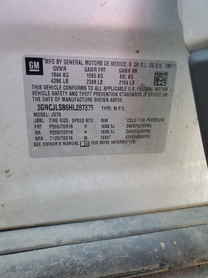 2017 Chevrolet Trax 1Lt VIN: 3GNCJLSB6HL287375 Lot: 92261515