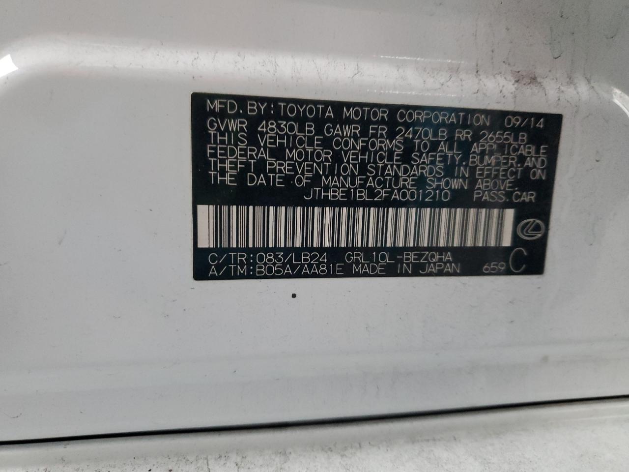 2015 Lexus Gs 350 VIN: JTHBE1BL2FA001210 Lot: 91321375