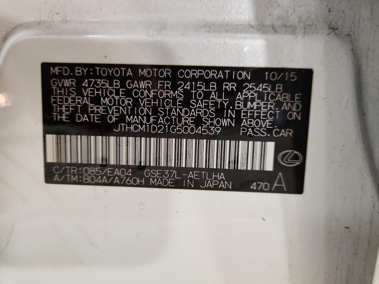 2016 Lexus Is 300 VIN: JTHCM1D21G5004539 Lot: 92398685