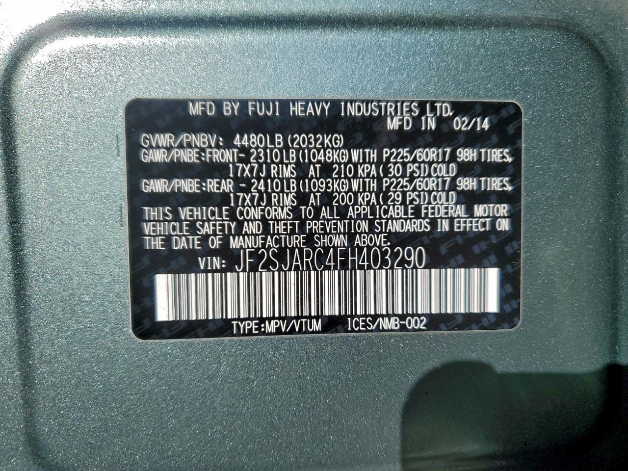 2015 Subaru Forester 2.5I Limited VIN: JF2SJARC4FH403290 Lot: 94517215