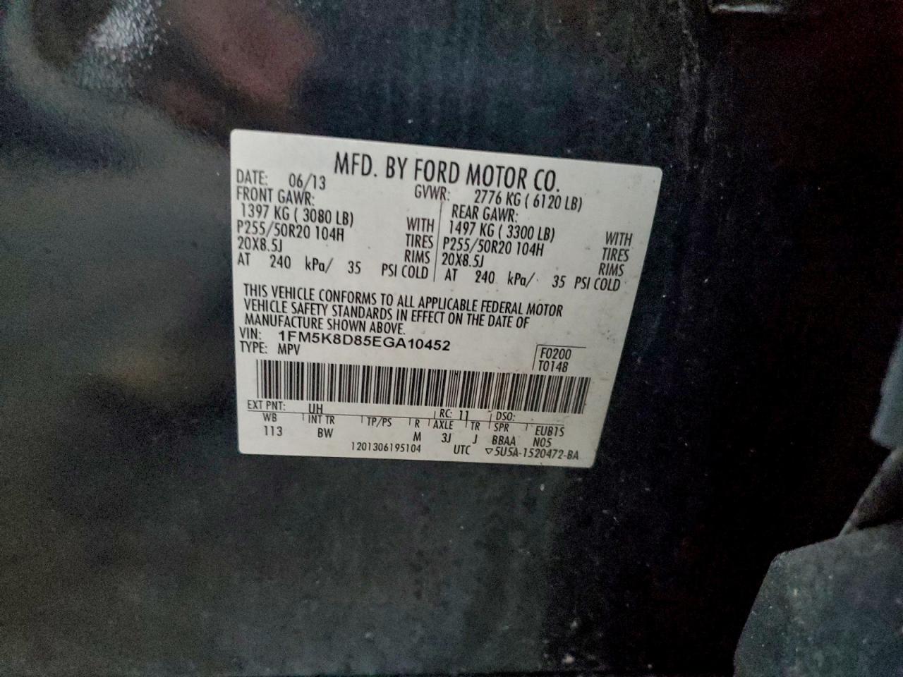 2014 Ford Explorer Xlt VIN: 1FM5K8D85EGA10452 Lot: 94581385