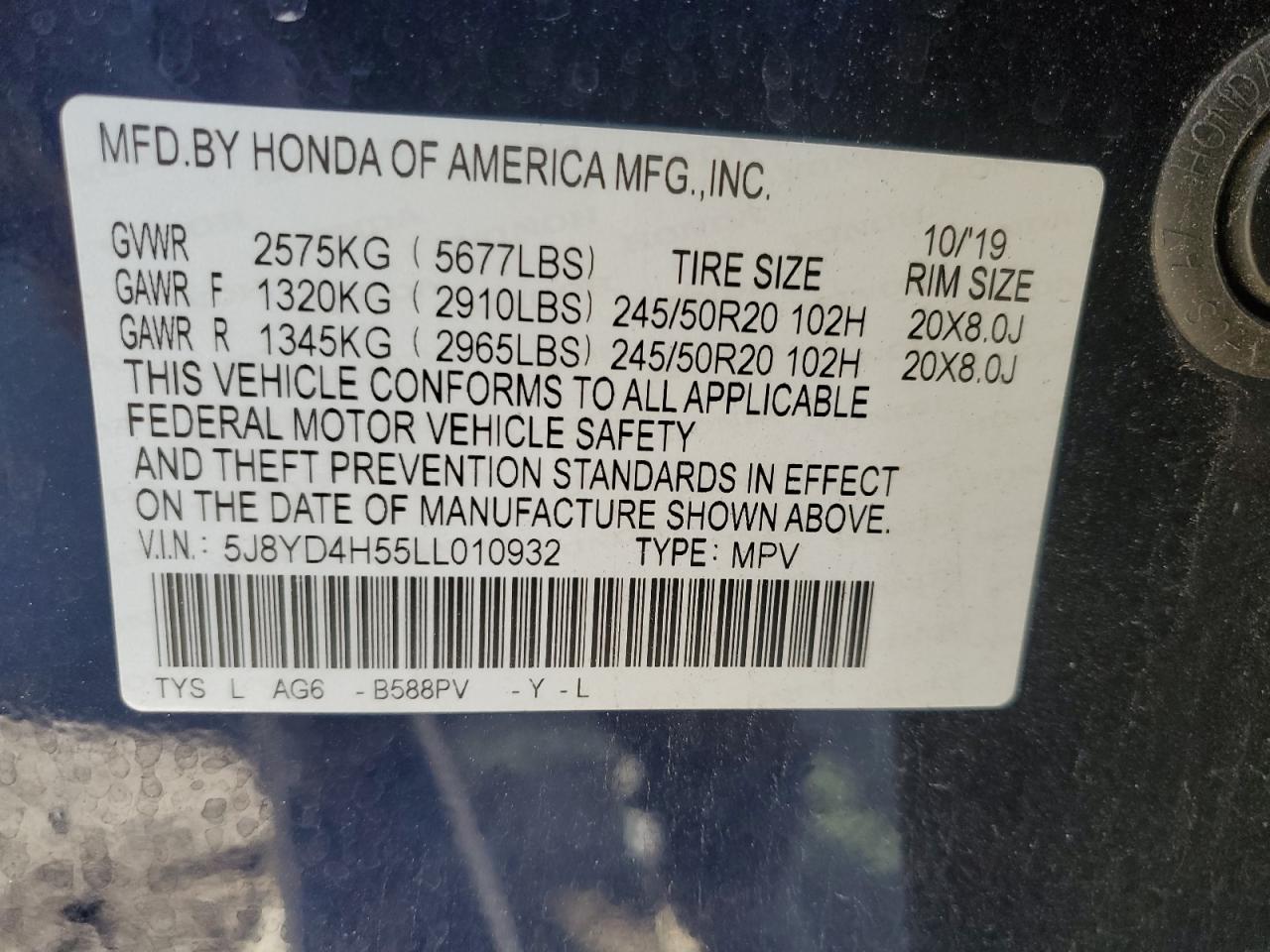 2020 Acura Mdx Technology VIN: 5J8YD4H55LL010932 Lot: 91579145