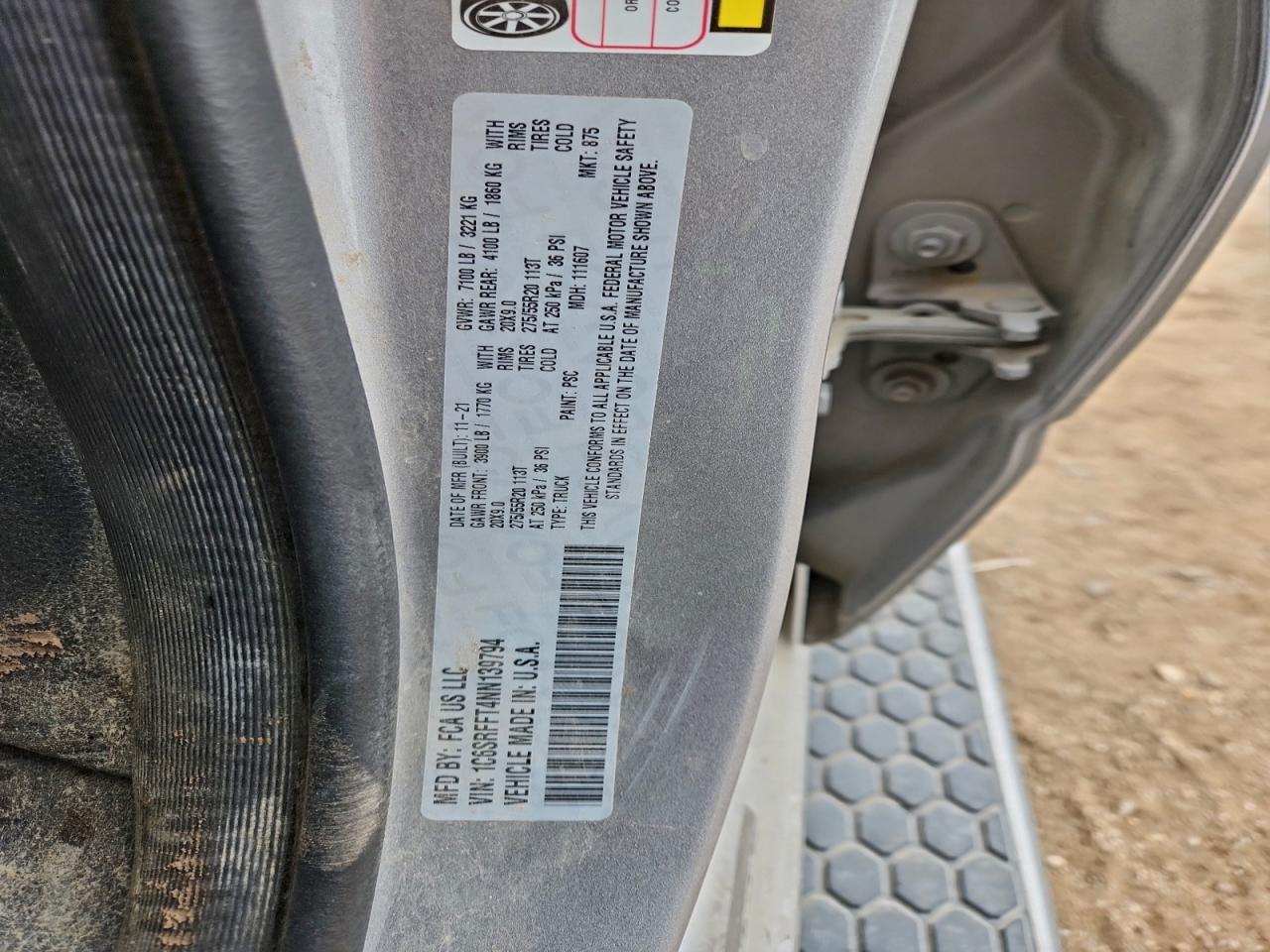 2022 Ram 1500 Big Horn/Lone Star VIN: 1C6SRFFT4NN139794 Lot: 93210765