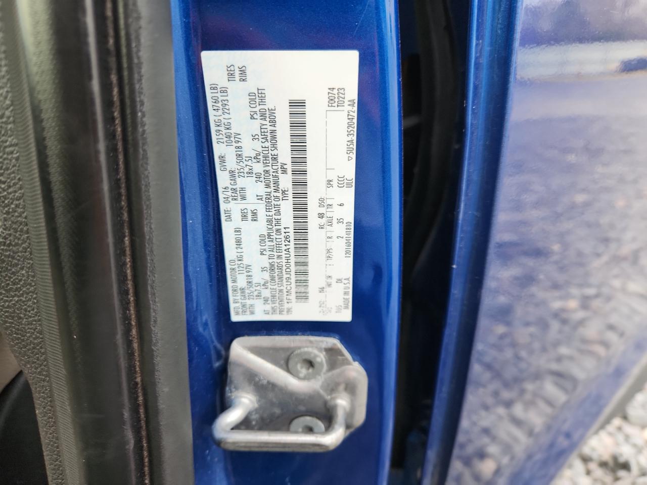 2017 Ford Escape Titanium VIN: 1FMCU9JD0HUA12611 Lot: 91625955