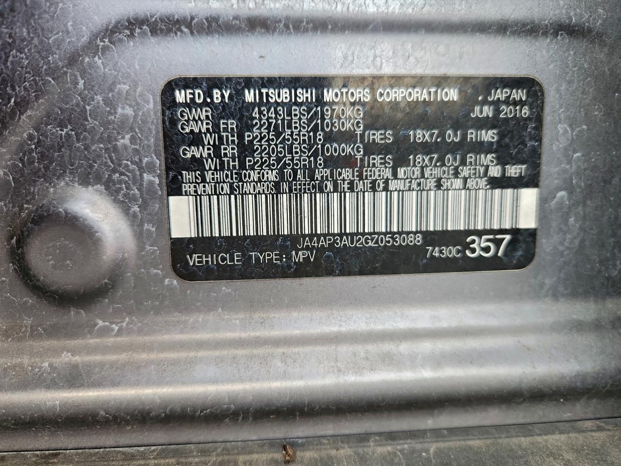 2016 Mitsubishi Outlander Sport Es VIN: JA4AP3AU2GZ053088 Lot: 94060295