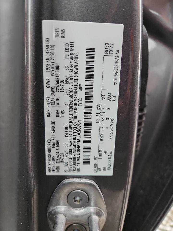 2021 Ford Escape Sel VIN: 1FMCU0H61MUA56761 Lot: 93659935