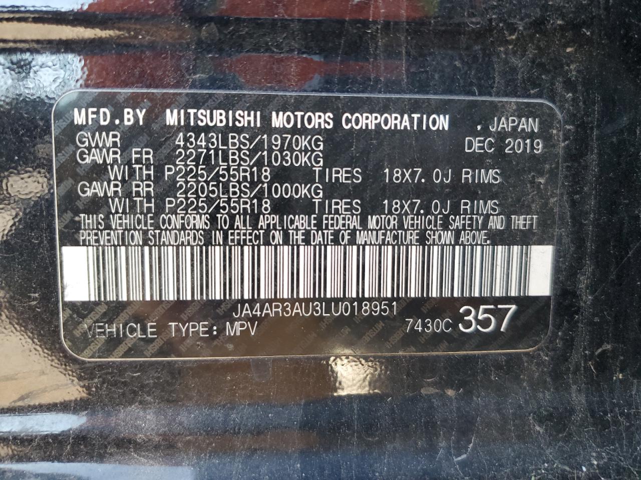 2020 Mitsubishi Outlander Sport Es VIN: JA4AR3AU3LU018951 Lot: 91198895