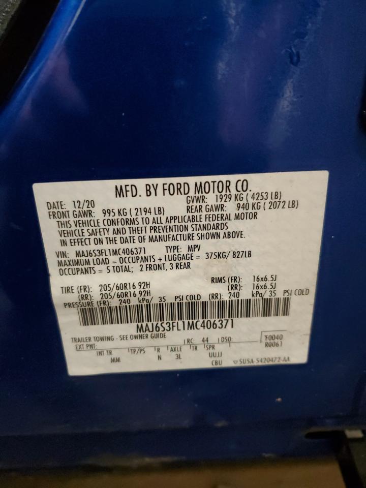 2021 Ford Ecosport S VIN: MAJ6S3FL1MC406371 Lot: 91937915