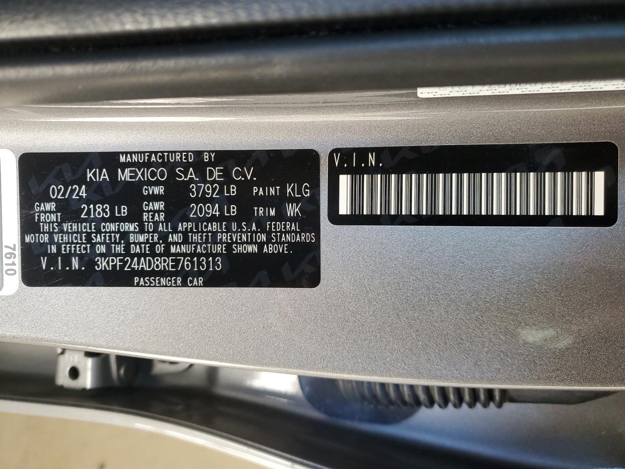 2024 Kia Forte Lx VIN: 3KPF24AD8RE761313 Lot: 91432475