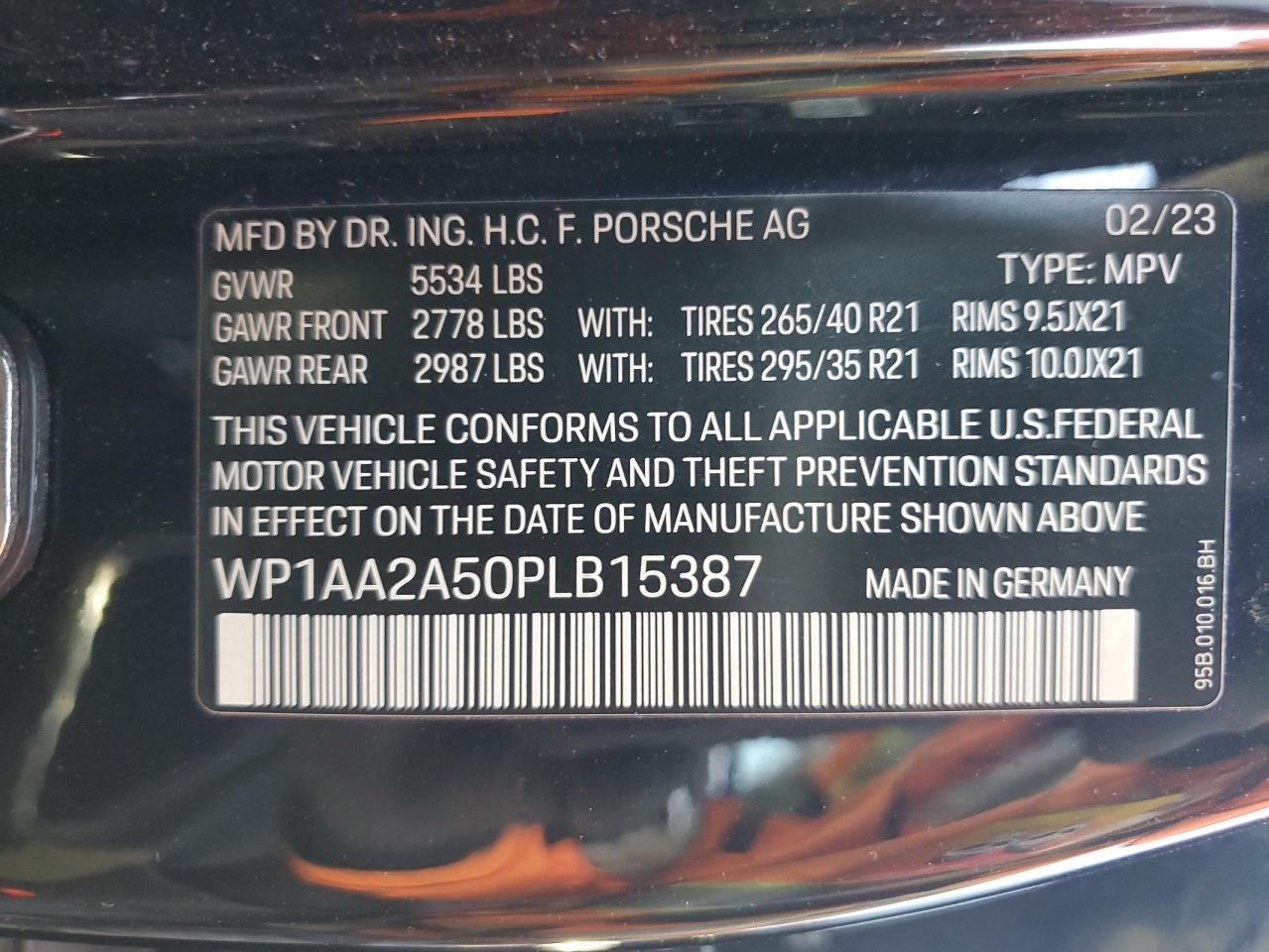2023 Porsche Macan Base VIN: WP1AA2A50PLB15387 Lot: 91474425