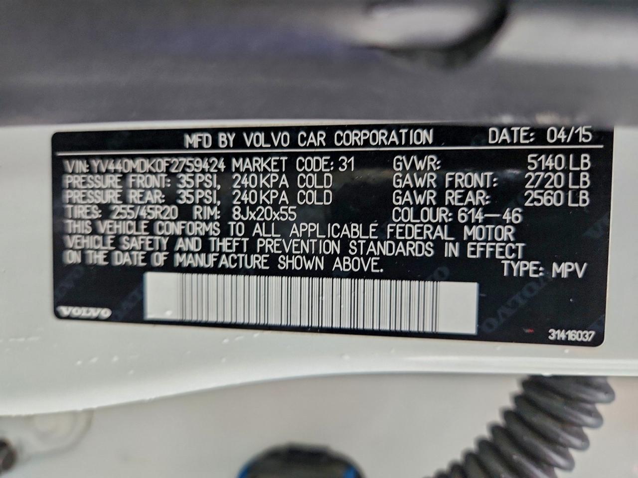 2015 Volvo Xc60 T5 Premier VIN: YV440MDK0F2759424 Lot: 93970705