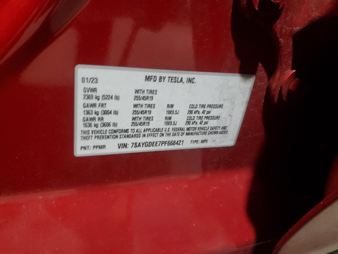 2023 Tesla Model Y VIN: 7SAYGDEE7PF668421 Lot: 90459325