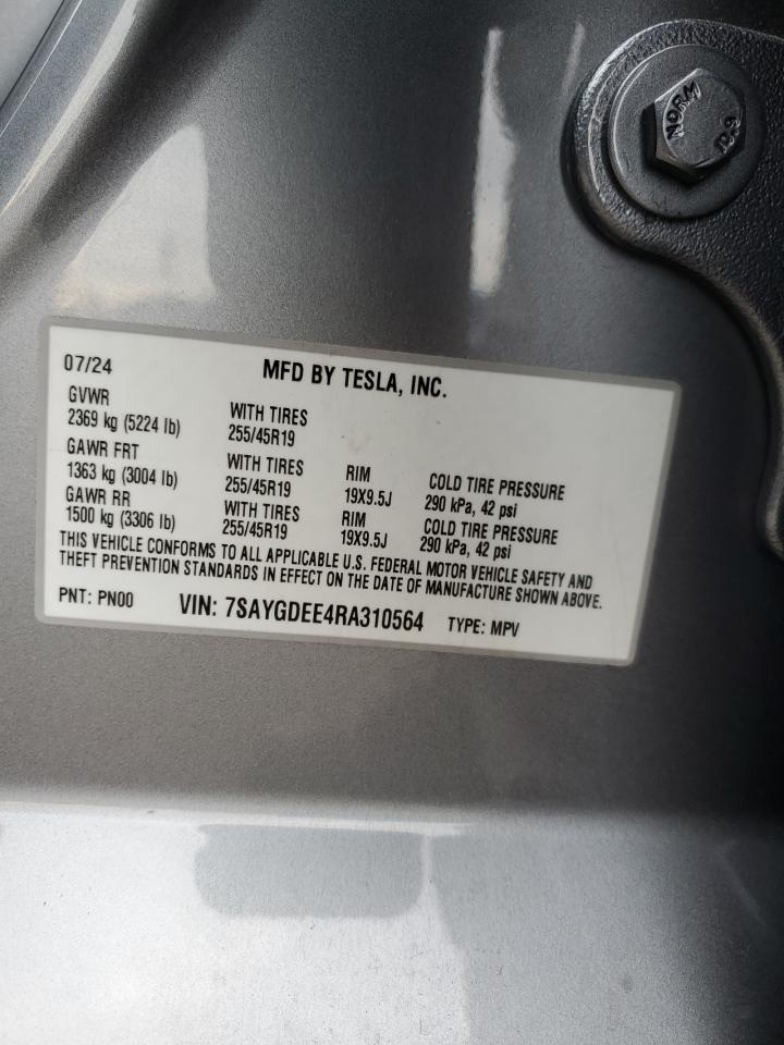 2024 Tesla Model Y VIN: 7SAYGDEE4RA310564 Lot: 92416705