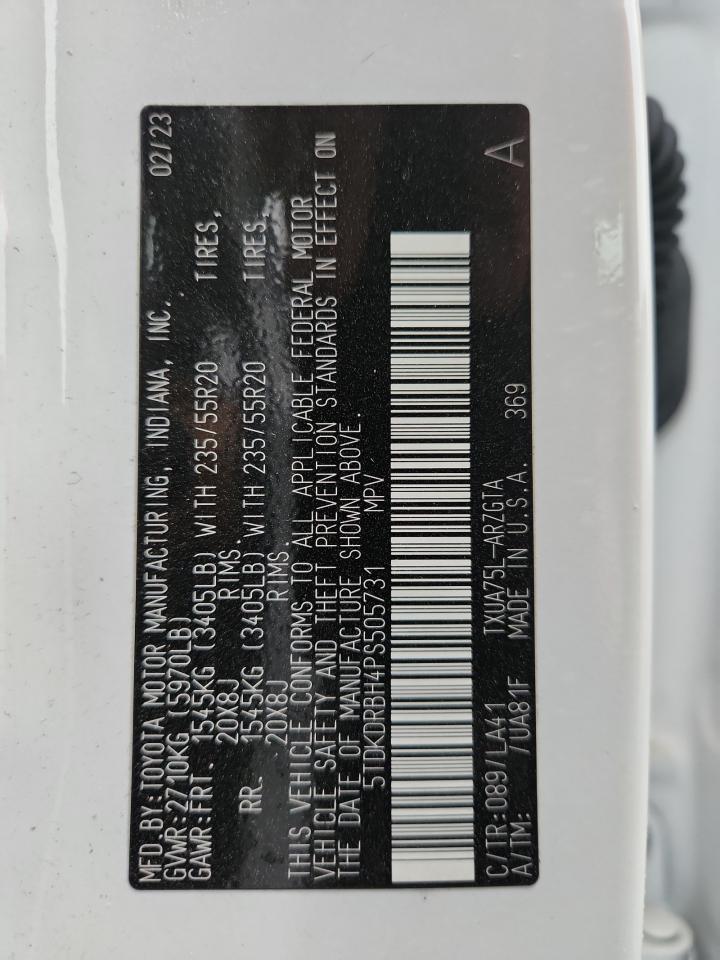 2023 Toyota Highlander L VIN: 5TDKDRBH4PS505731 Lot: 92065365