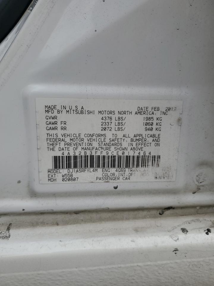 2012 Mitsubishi Galant Es VIN: 4A32B3FF9CE017464 Lot: 92506785