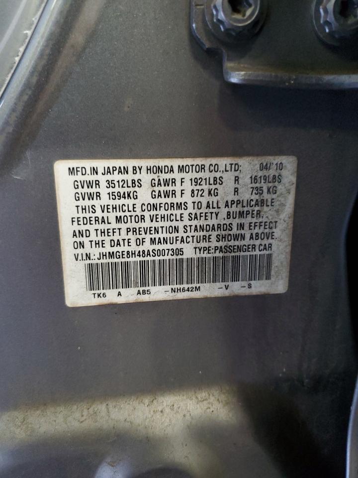 2010 Honda Fit Sport VIN: JHMGE8H48AS007305 Lot: 91803375