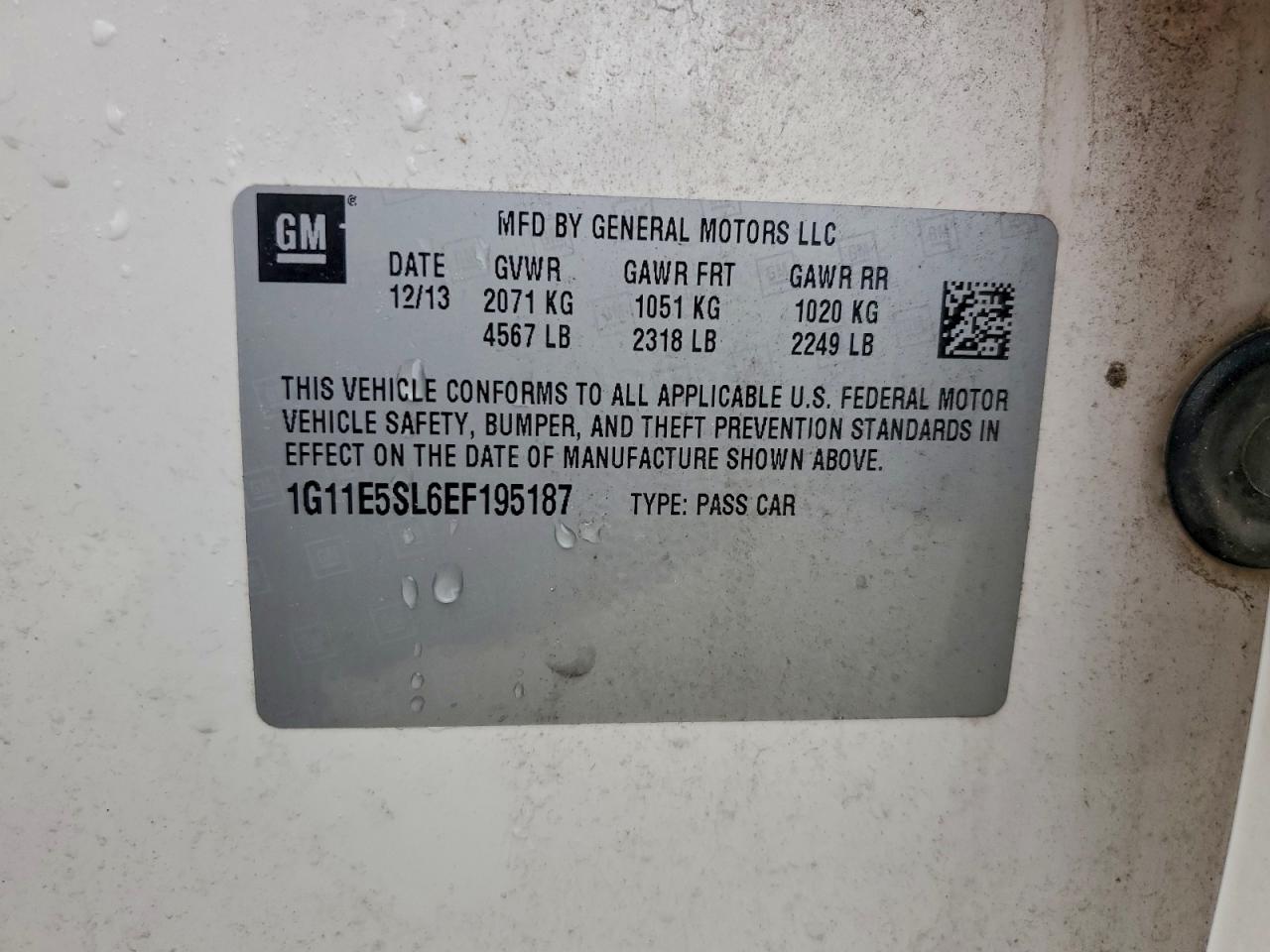 2014 Chevrolet Malibu 2Lt VIN: 1G11E5SL6EF195187 Lot: 93821175