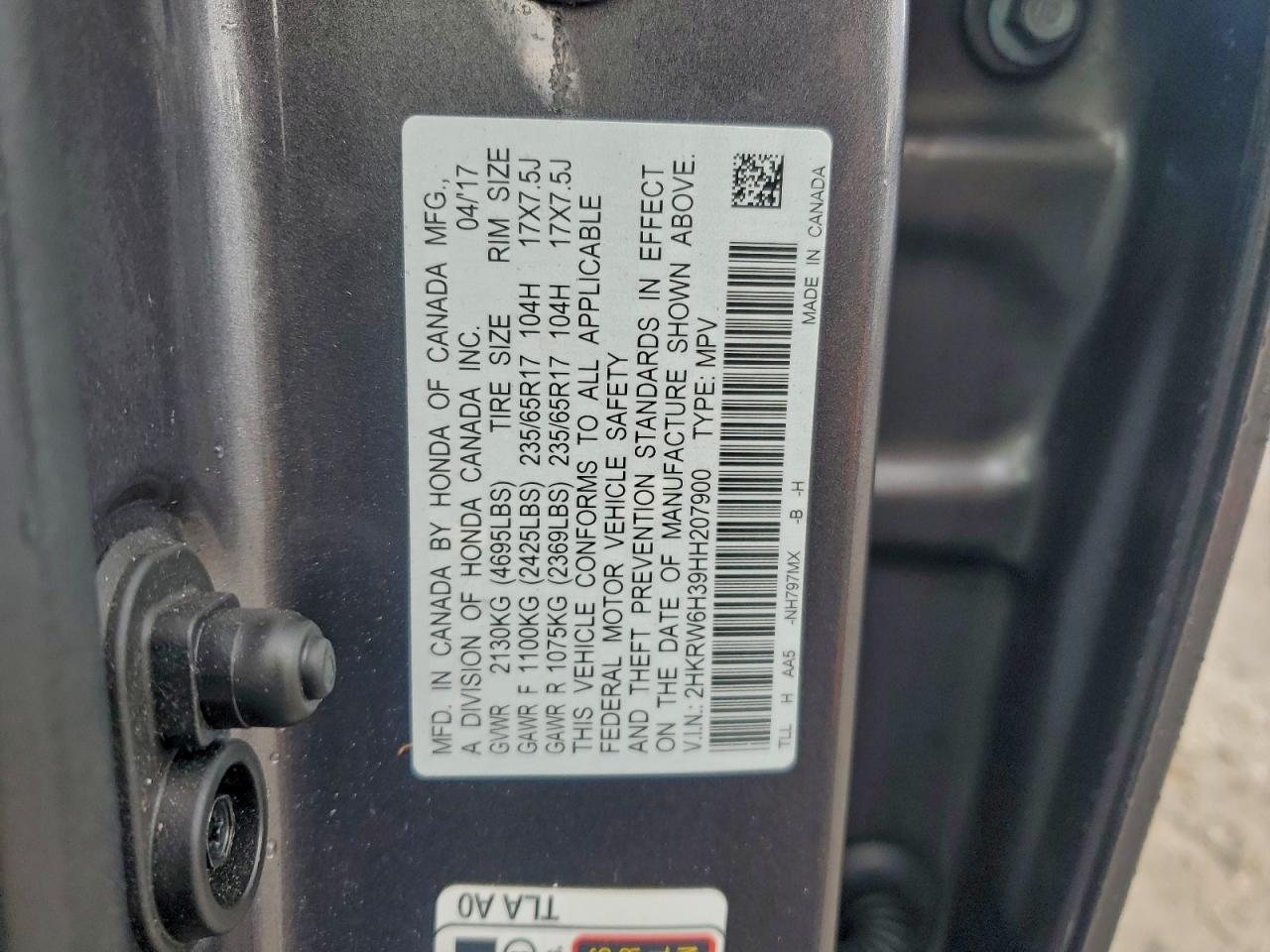 2017 Honda Cr-V Lx VIN: 2HKRW6H39HH207900 Lot: 94524255