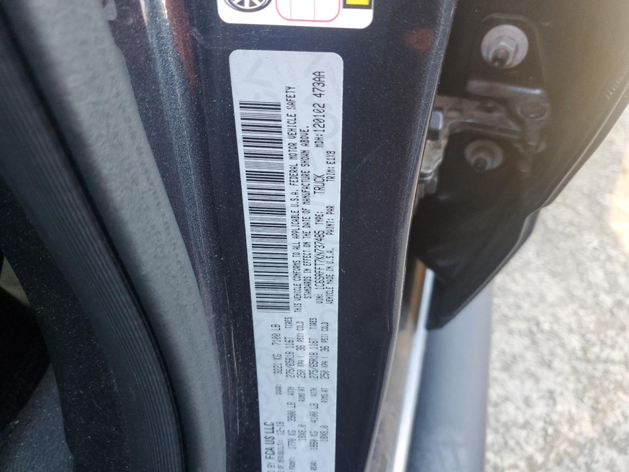 2019 Ram 1500 Big Horn/Lone Star VIN: 1C6SRFFT7KN737485 Lot: 91784895