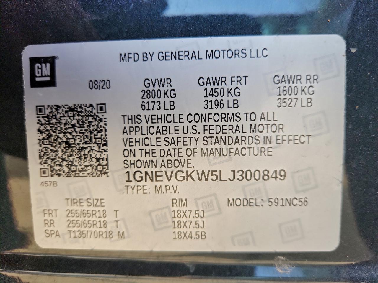 2020 Chevrolet Traverse Lt VIN: 1GNEVGKW5LJ300849 Lot: 93260605