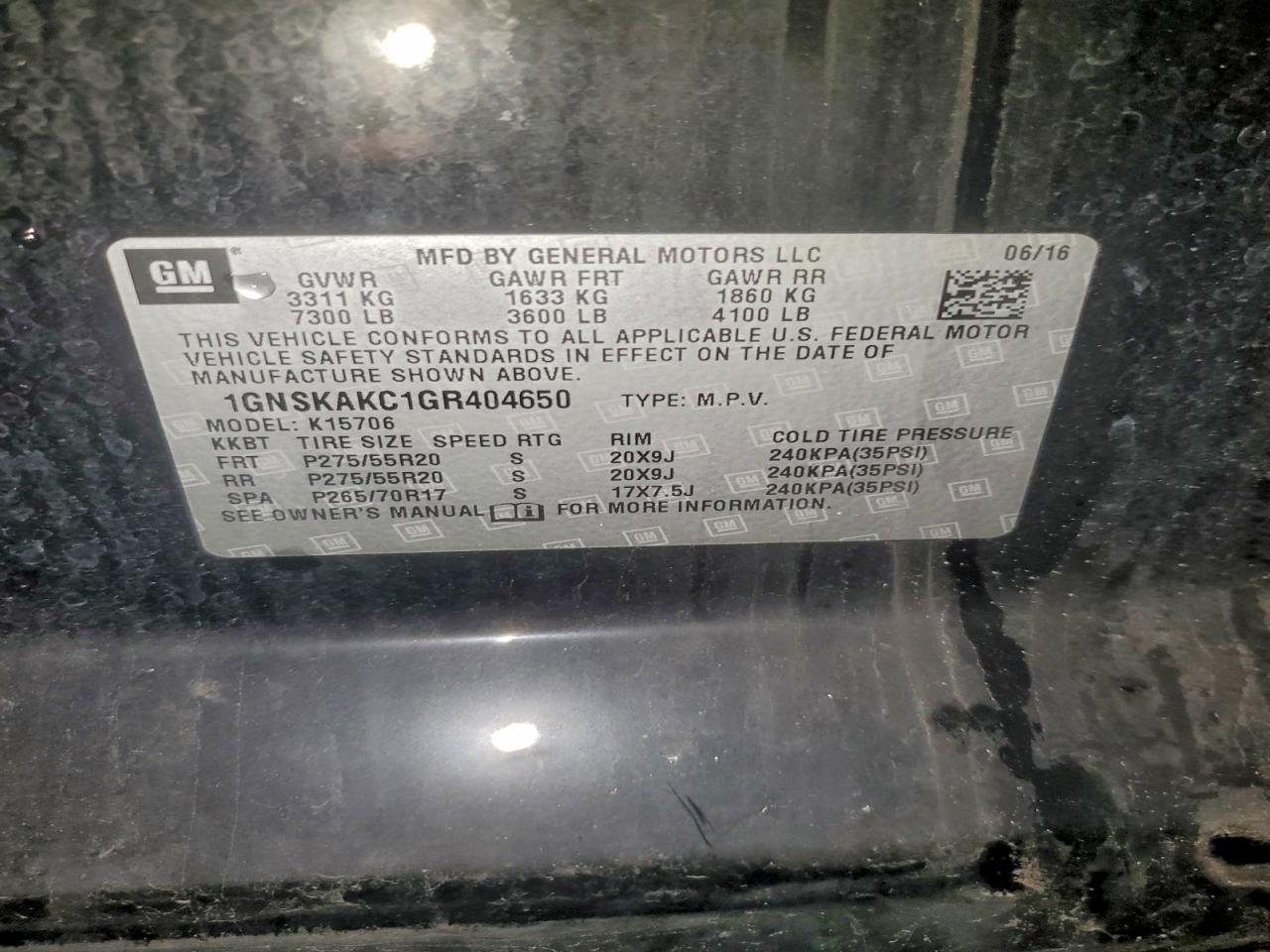 2016 Chevrolet Tahoe K1500 Ls VIN: 1GNSKAKC1GR404650 Lot: 92643235