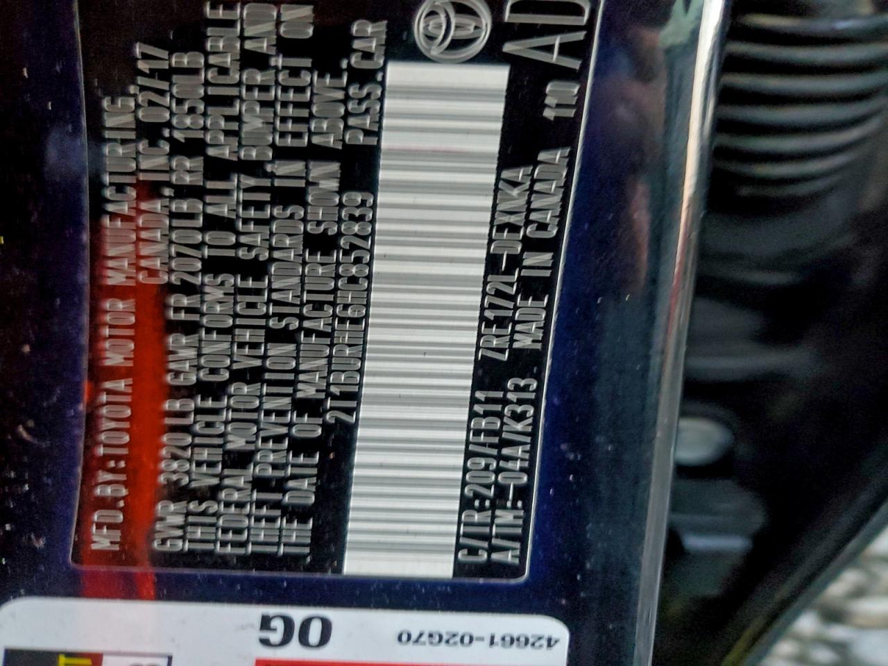 2017 Toyota Corolla L VIN: 2T1BURHE6HC852839 Lot: 93700635