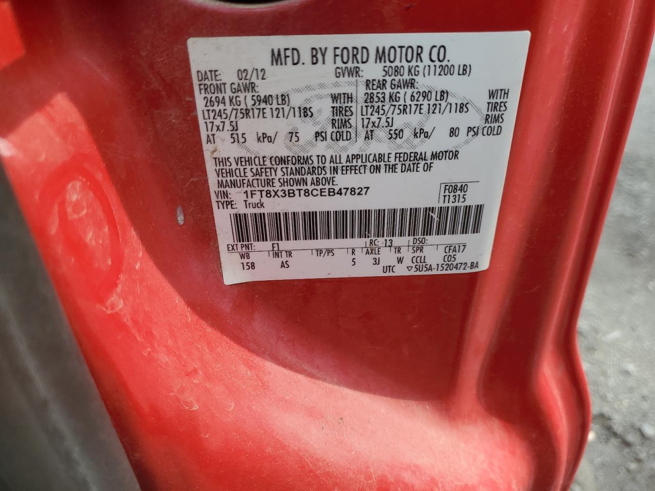 2012 Ford F350 Super Duty Utility / Service Truck VIN: 1FT8X3BT8CEB47827 Lot: 90360635