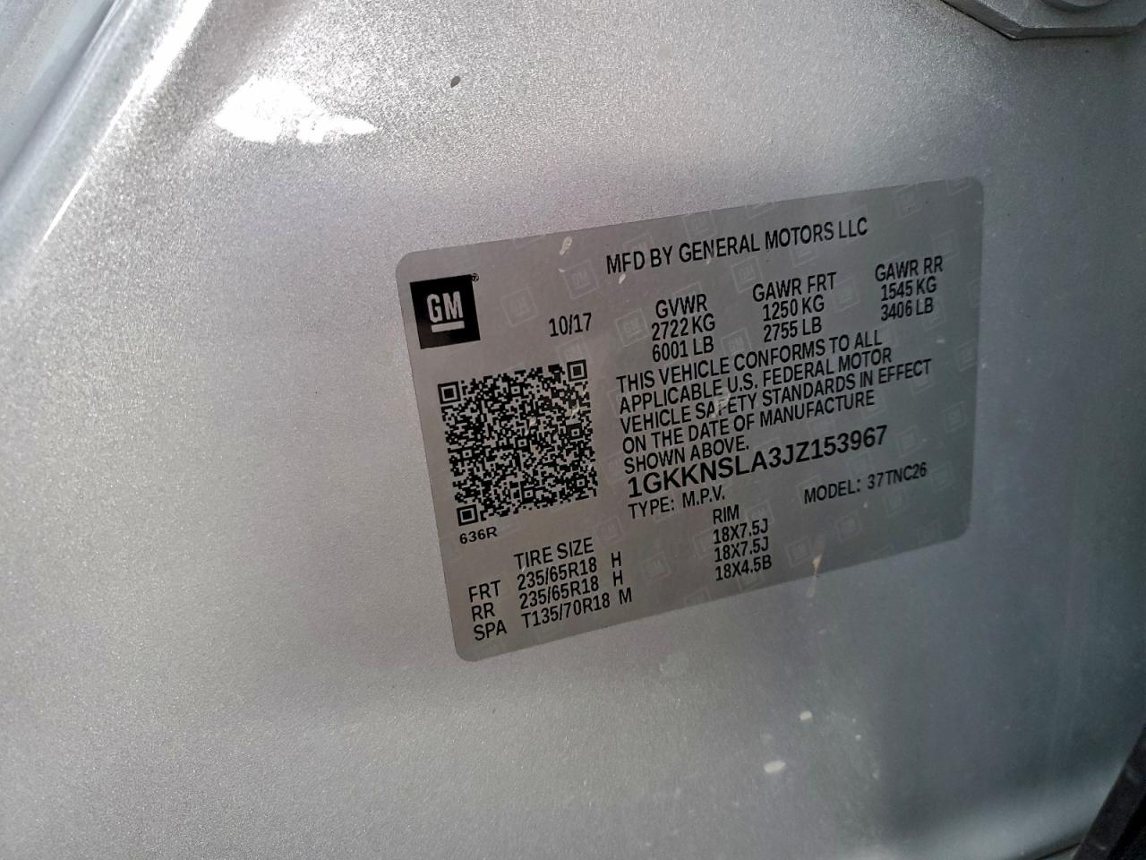 2018 GMC Acadia Sle VIN: 1GKKNSLA3JZ153967 Lot: 94212815