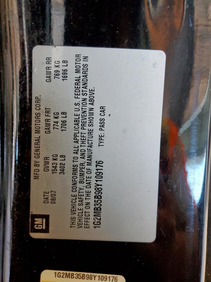 2008 Pontiac Solstice VIN: 1G2MB35B98Y109176 Lot: 92988085