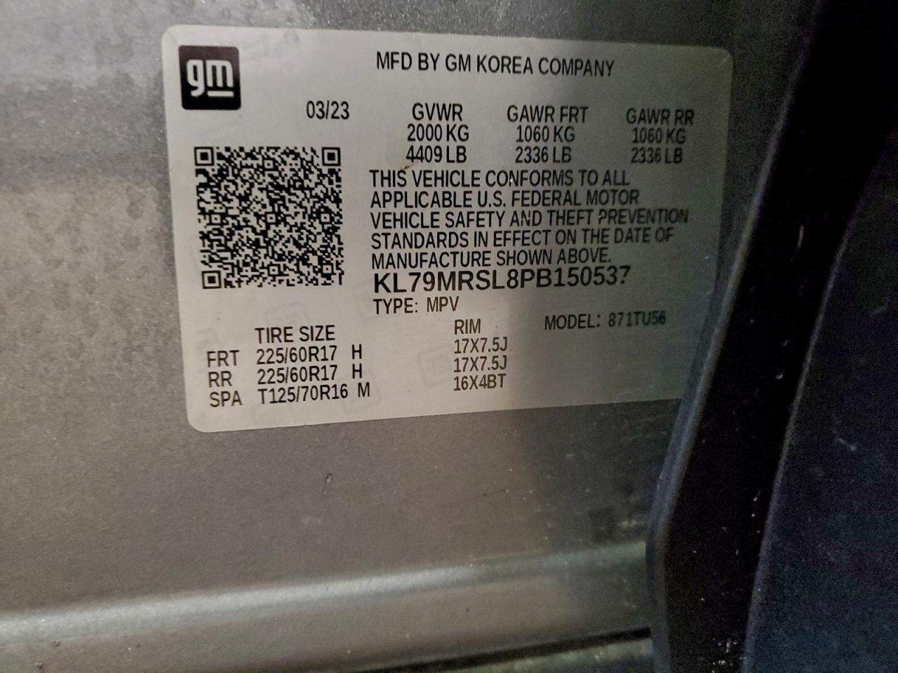 2023 Chevrolet Trailblazer Lt VIN: KL79MRSL8PB150537 Lot: 94462315